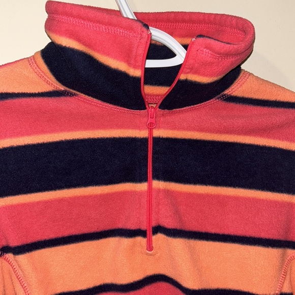 STRIPED FLEECE WARM ORANGE, NAVY BLUE, PINK ZIP UP COWL NECK SWEATER SKI WINTER - Picture 3 of 5